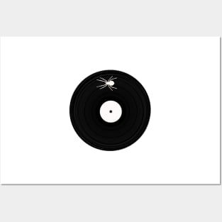 Spider spinning on vinyl music record. Posters and Art